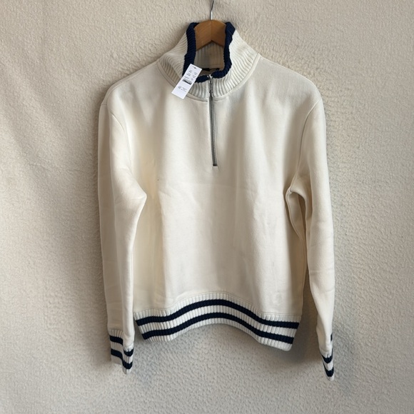 J. Crew Tops - J Crew Heritage fleece half-zip sweatshirt with contrast trim Womens Med Ivory